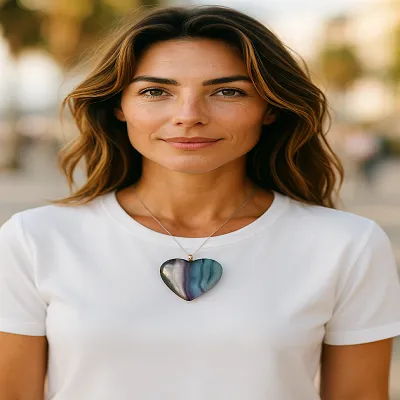 Rainbow Fluorite Heart Crystal Pendant - Includes Leather Band