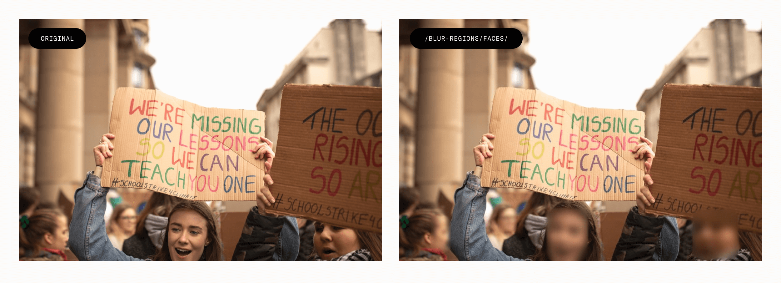 protest photo with blurred out faces 