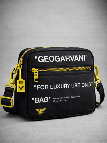 GEOGARVANI Black Crossbody Shoulder Bag — Yellow Hardware