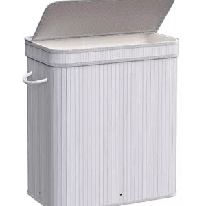SONGMICS Laundry Hamper with Lid Bamboo Laundry Basket with Liner Bag
