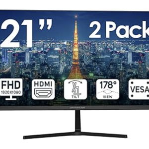 Packard Bell airFrame 21" FHD Monitor, 1920x1080, Ultrawide, VESA Mount, Tilt Adjust, HDMI/VGA, Slim Bezel, for Home, Office, and Light Gaming - 2 Pack