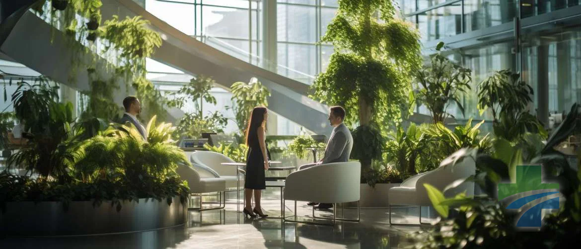 Indoor green space in a hospital uplifting nursing staff