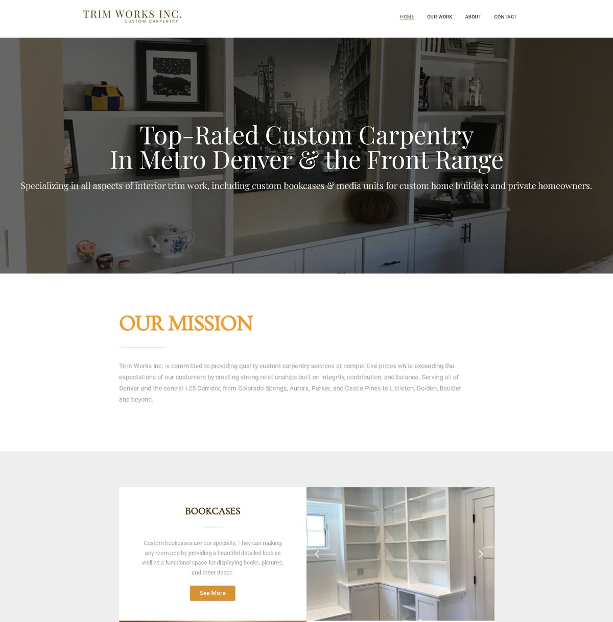 Screenshot of Trim Works Custom Carpentry, from the carpentry websites collection.