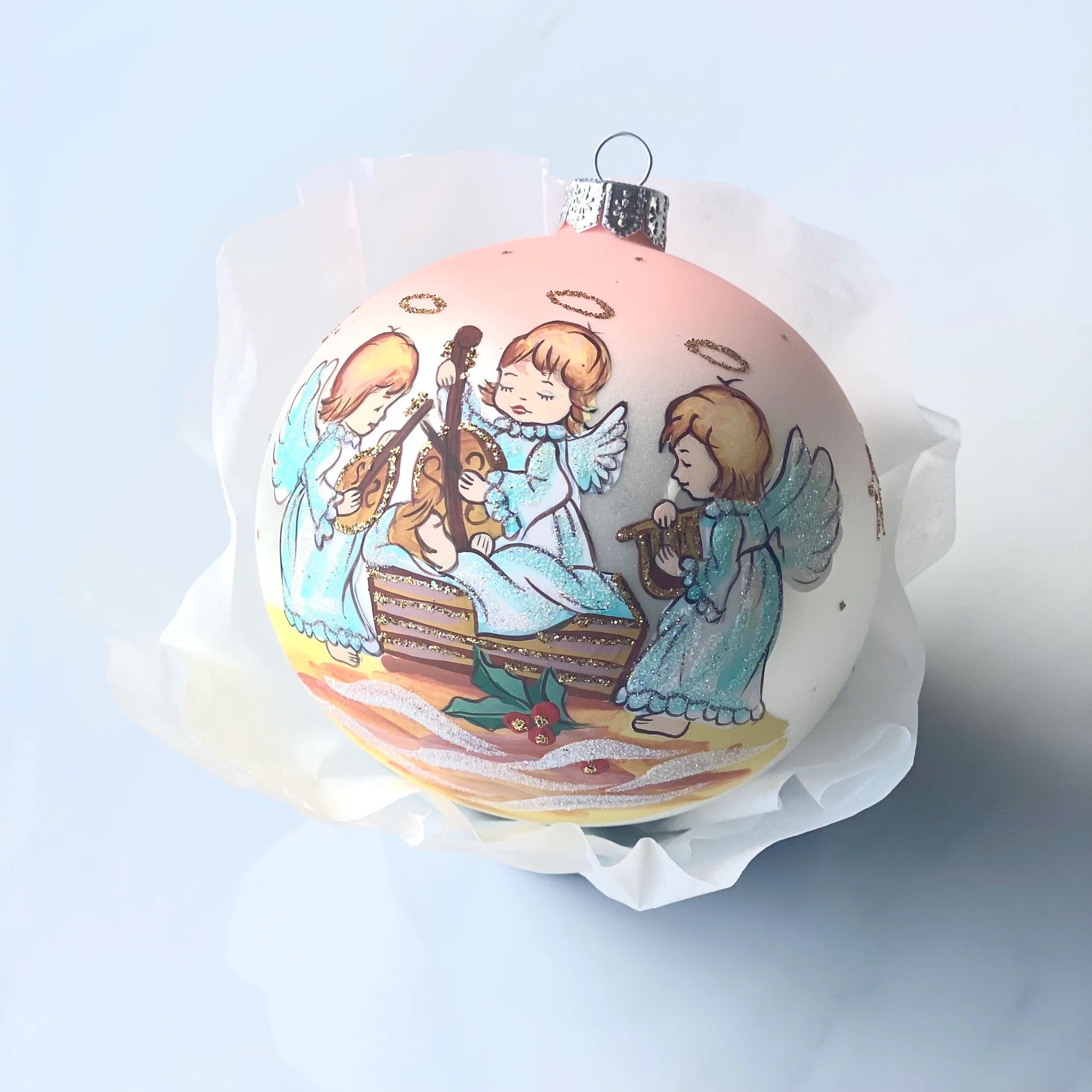 100mm Three angels hand painted bauble