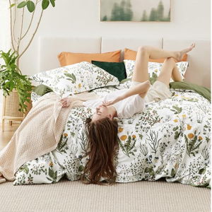 Bedsure Duvet Cover Queen Size - 100% Cotton Reversible Floral Duvet Cover Set with Zipper, Soft & Breathable Green Bedding Set, 3 Pieces, 1 Duvet Cover 90"x90" and 2 Pillow Shams 20"x26"