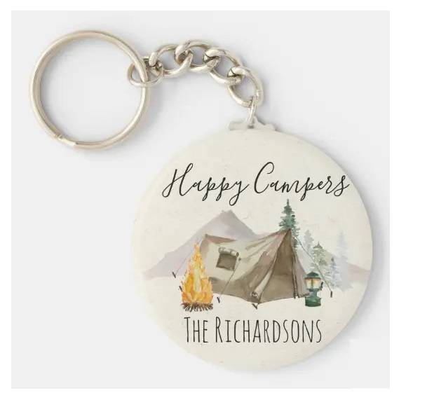 a cute Basic Button one-side high quality printing custom name Keychain is the cutest gift for camping