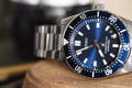 Blue dial Seiko Prospex with a steel strap
