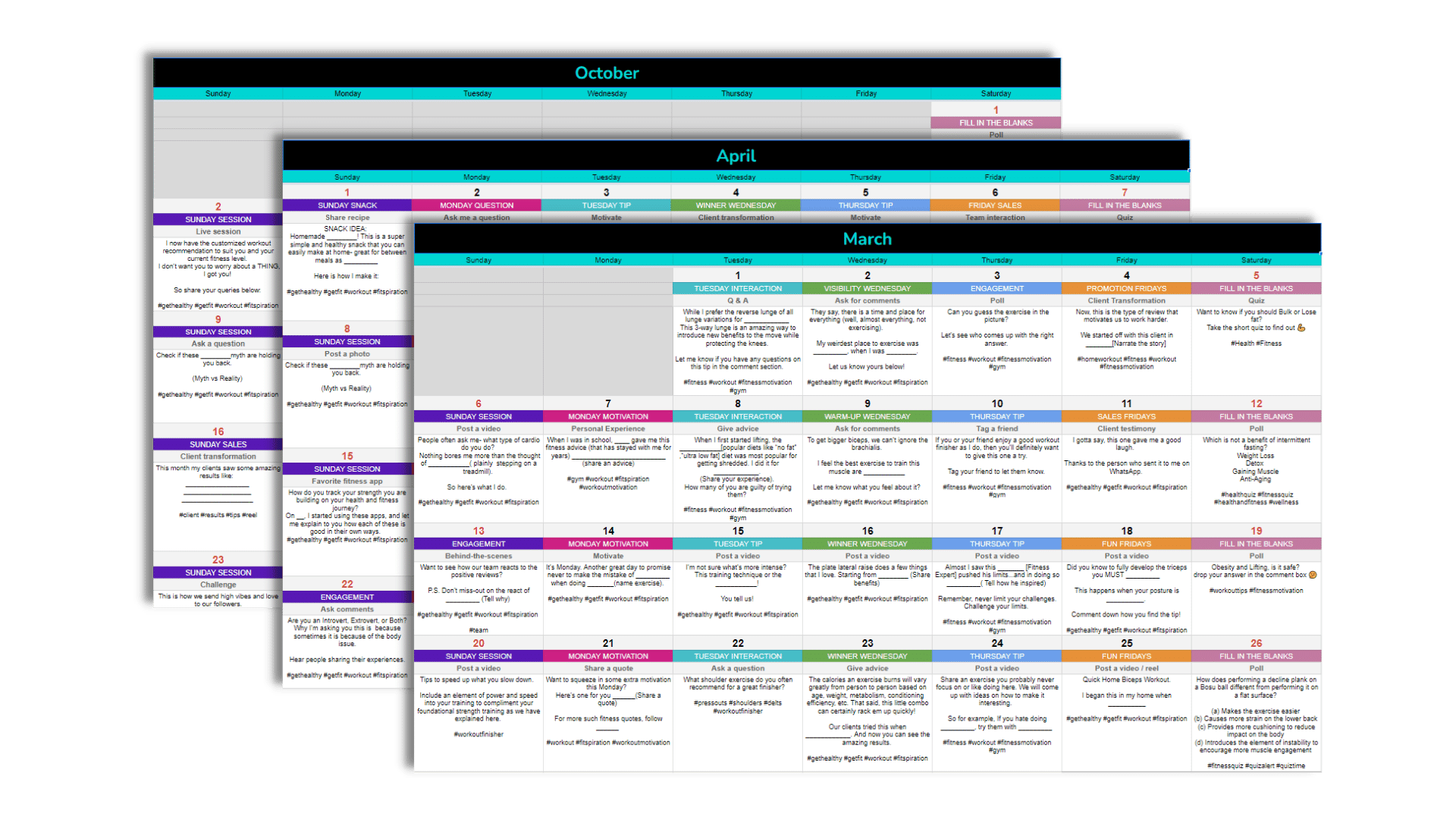 Fitness Calendar 2022 for Social Media Social Media Calendar