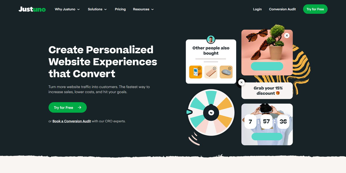 Screenshot of Justuno, from the saas websites collection.