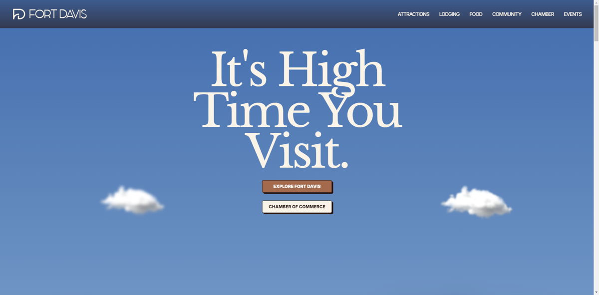 Screenshot of Fort Davis Chamber of Commerce , from the  framer websites collection.