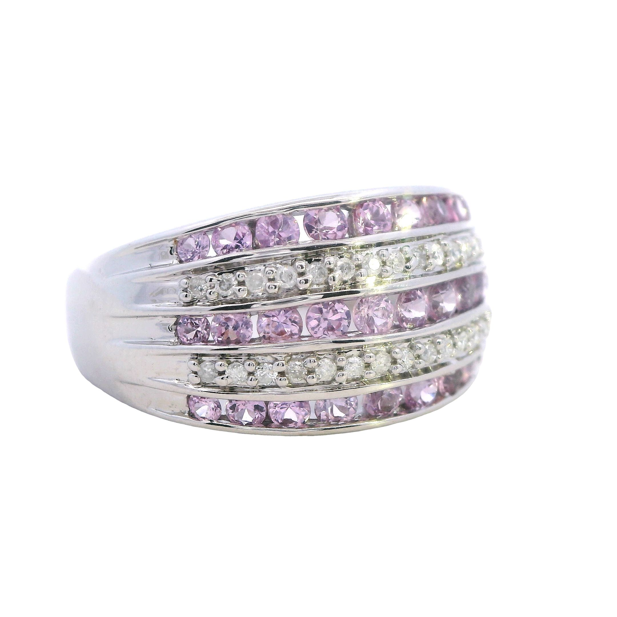 14ct White Gold Pink Sapphire and Diamond Lattice Ring - Image 3