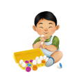 Illustration of a little Asian boy playing with Montessori Geometric Eggs. 