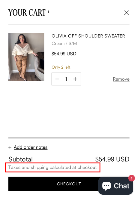 taxes and shipping calculated at checkout by default on shopify
