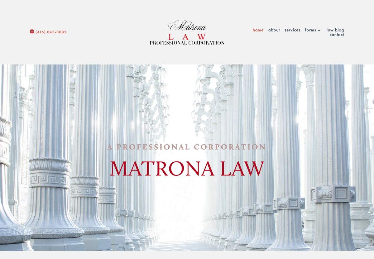 Screenshot of Matrona Law, from the lawyer websites collection.