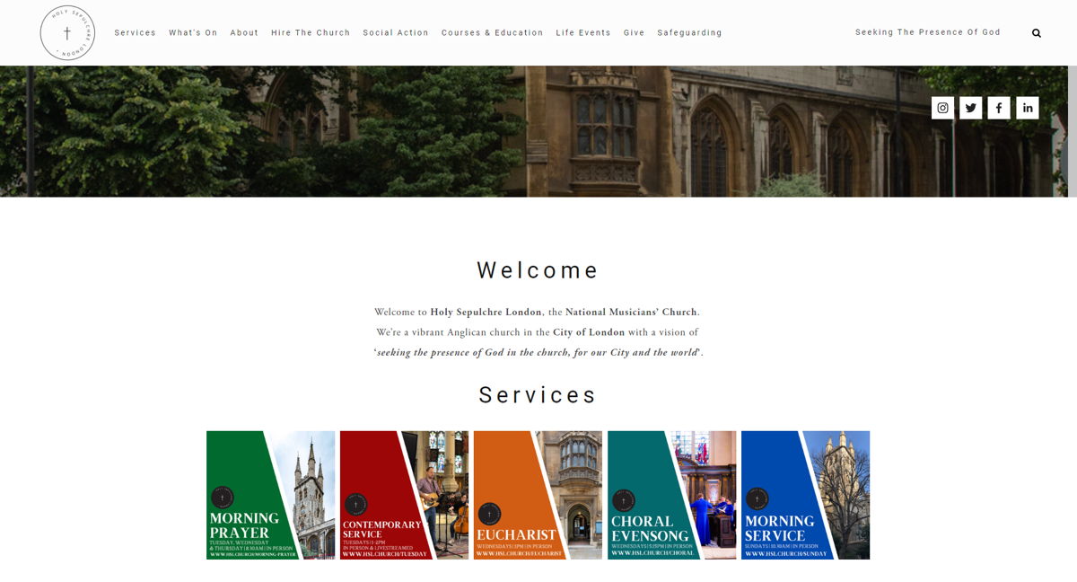Screenshot of Holy Sepulchre London , from the squarespace church websites collection.