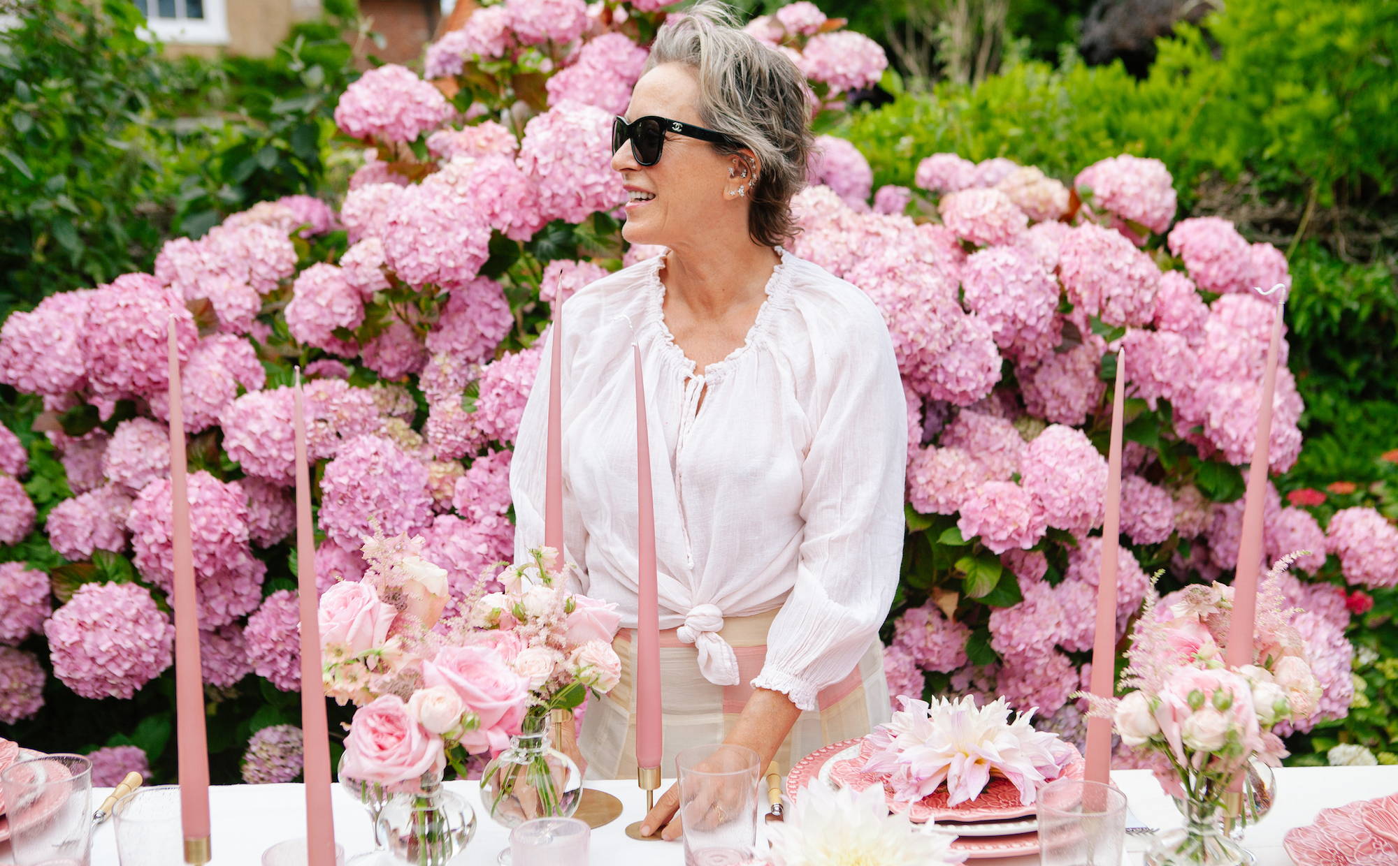 Wild at Heart Founder, Nikki Tibbles creating a summer tablescape in Sussex.
