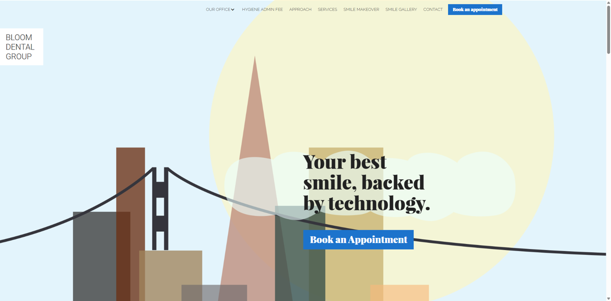 Screenshot of Bloom Dental Group, from the brochure websites collection.