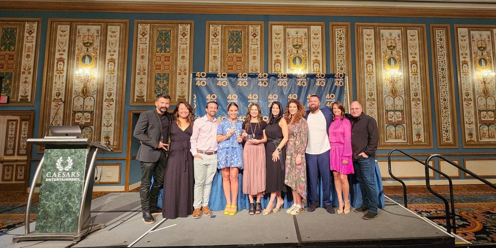From left: Tim Morgan, Janice Hsu, Eric and Summer Rogers, Camila Ramirez, Christina Linton, Shannon and Andrew Cooley, and Lisa and Jeffrey Hunter at the 40 Under 40 ceremony.