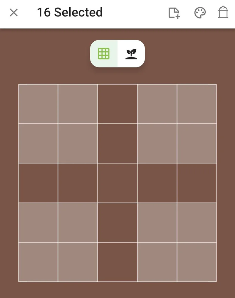 Screenshot of a garden with multiple squares selected