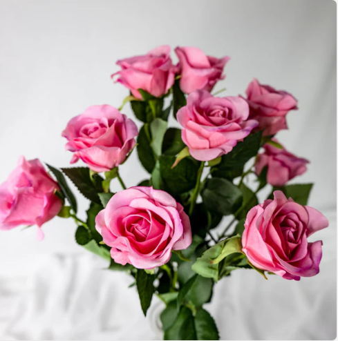 Pink Real Touch Half Bloom Rose - Realistic Artificial Flowers