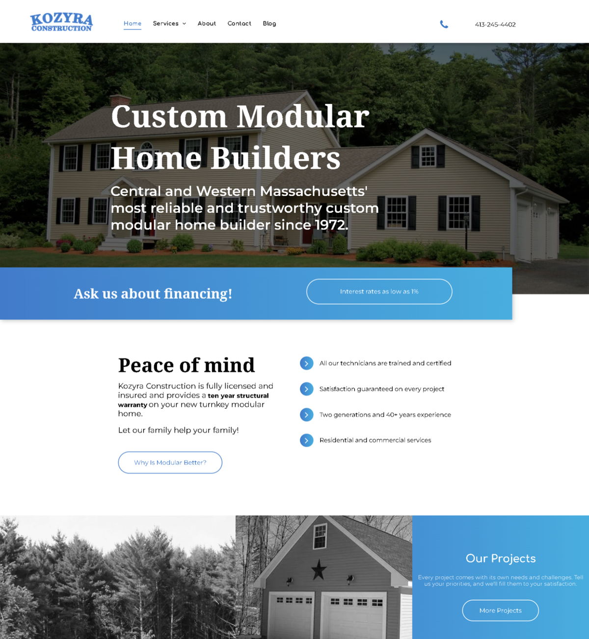 Screenshot of Kozyra Construction , from the duda websites collection.
