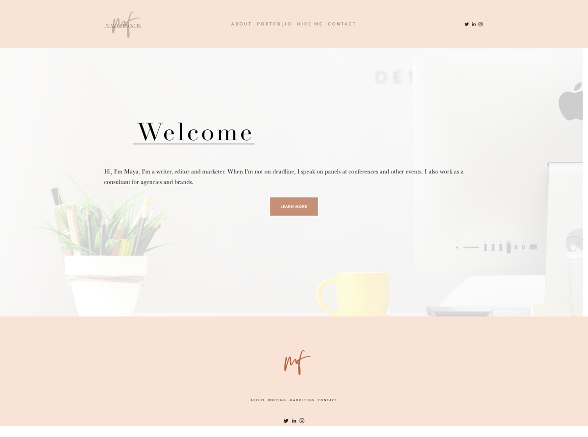 Screenshot of Maya Francis, from the copywriting portfolios collection.