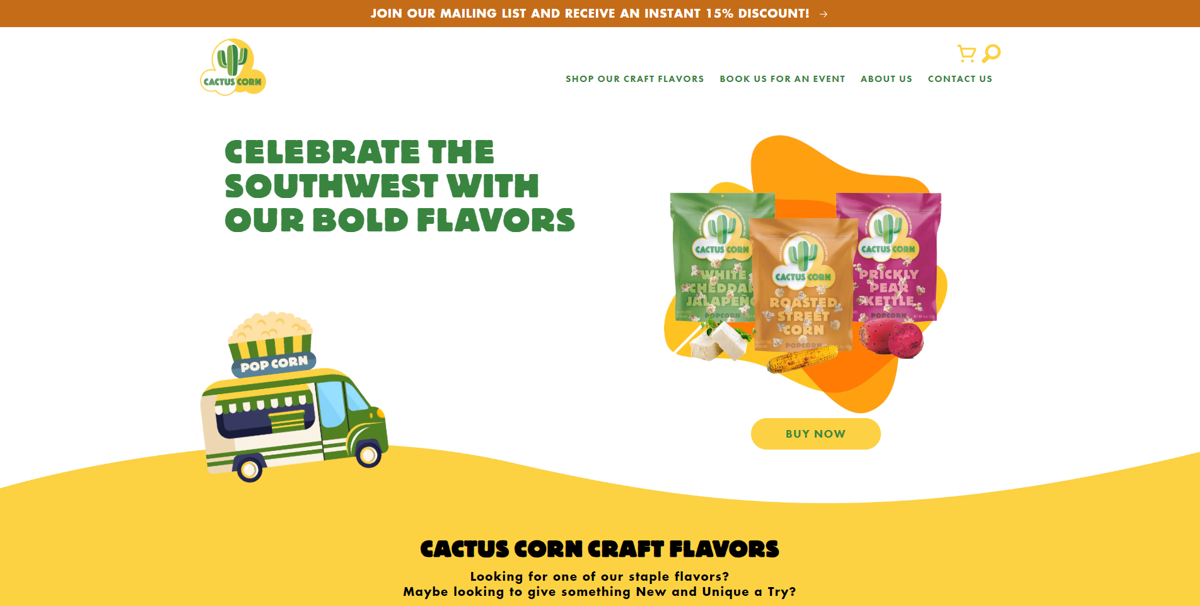 Screenshot of Cactus Corn, from the food truck websites collection.