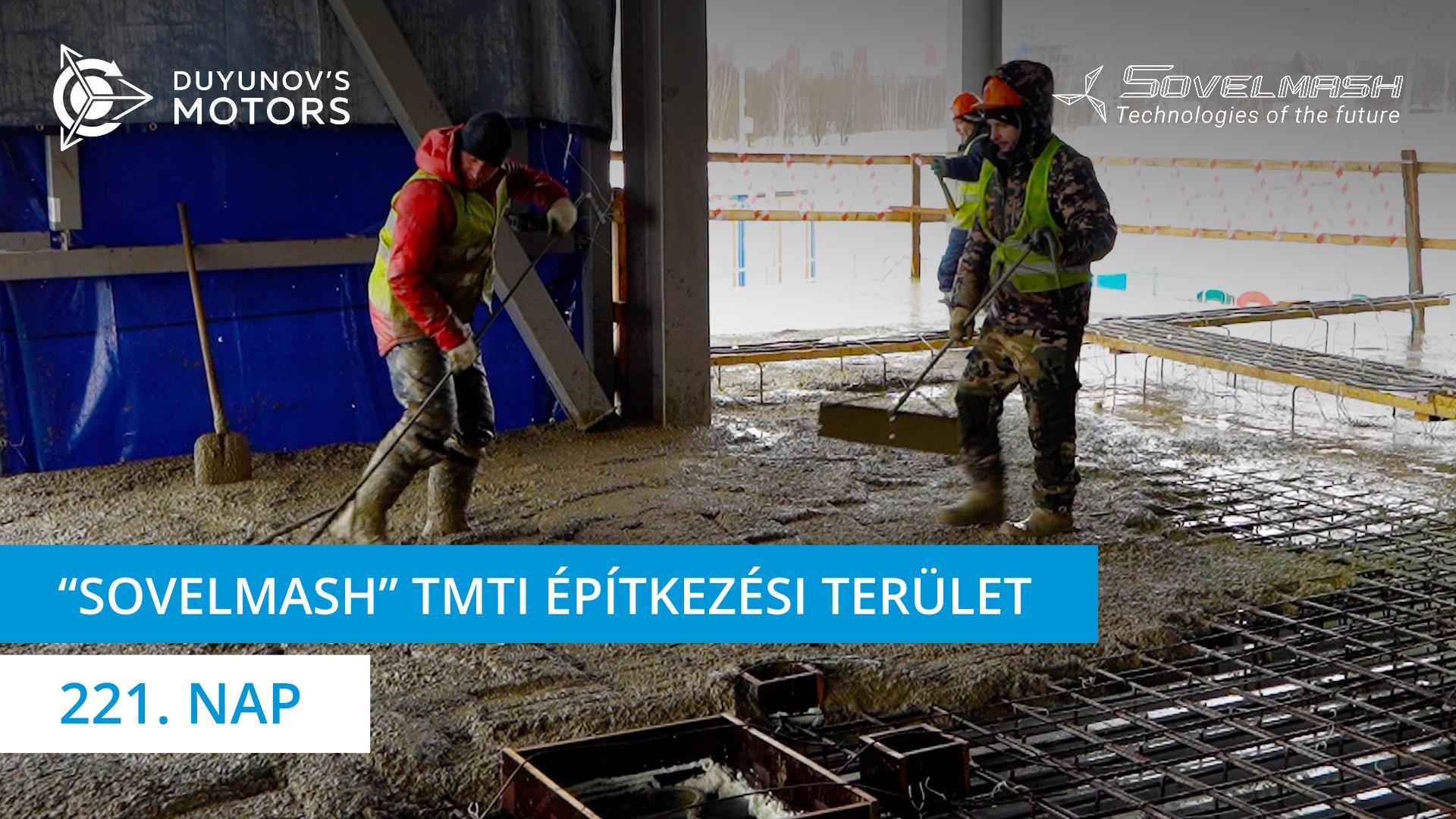 A „Sovelmash" TMTI adminisztrációs és közüzemi épületének födémjeinek betonozásának kezdete | 221. nap