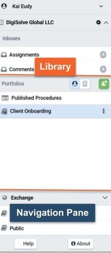 Library panel containing Portfolios