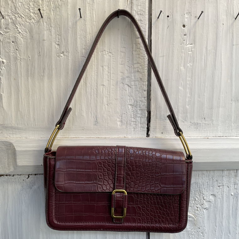 Dark Red Leather Bag with Gold Details