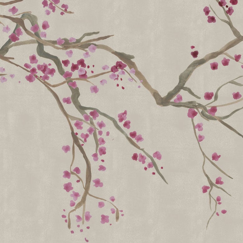 Cream & Red Cherry Blossom Wallpaper Mural - Feathr Wallpapers