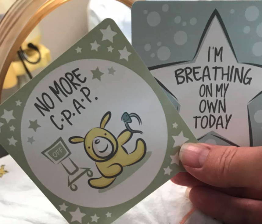 NICU milestone card no more cpap and I'm breathing on my own today photo cards held by isolette