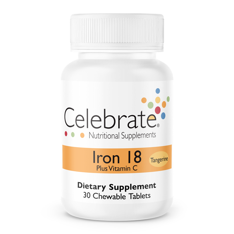 Celebrate Nutrition Supplements Iron 18 mg chewable tablet, tangerine flavor
