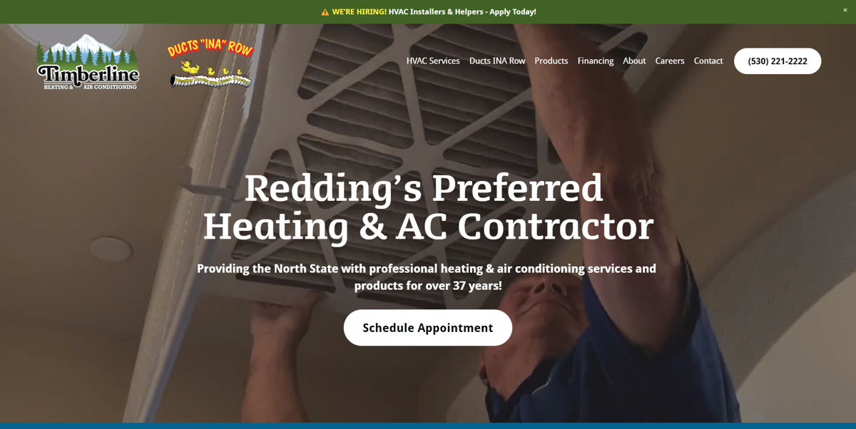 Screenshot of Timberline Heating & Air Conditioning, from the hvac websites collection.