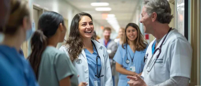 Hospital staff sharing moments of laughter amidst their busy schedules
