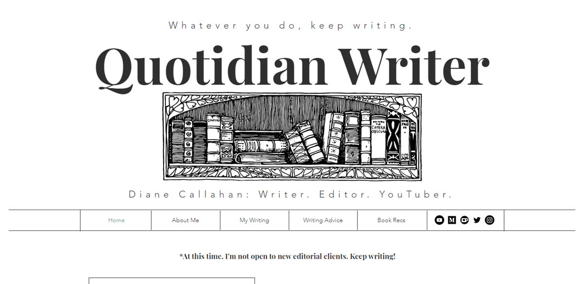 Screenshot of Quotidian Writer, from the influencer websites collection.