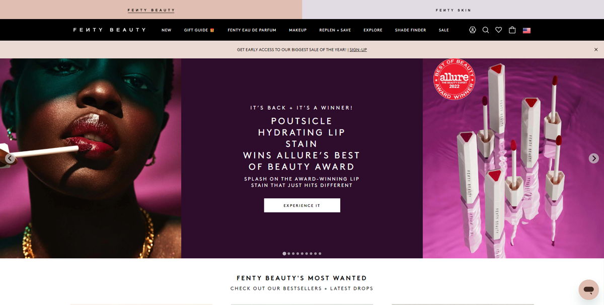 Screenshot of Fenty Beauty, from the beauty websites collection.