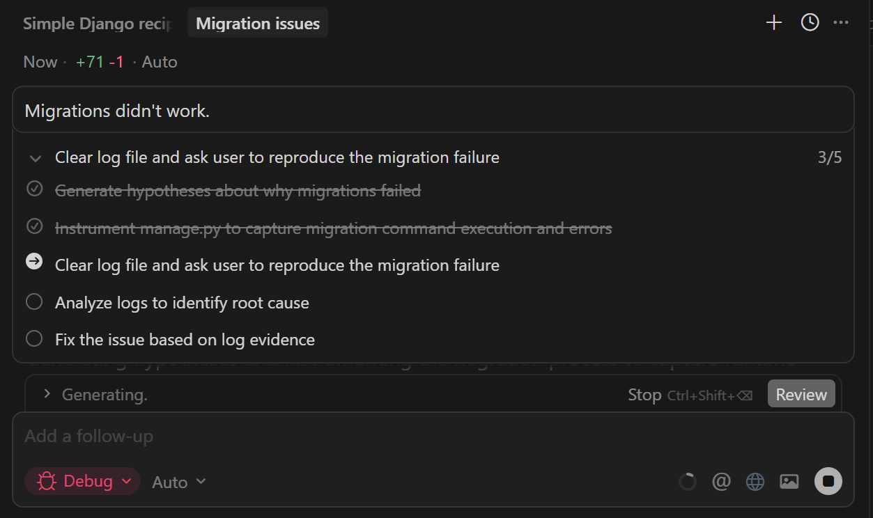 Debugging migration issues in Debug mode.