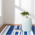 striped indoor outdoor rug on steps in entry