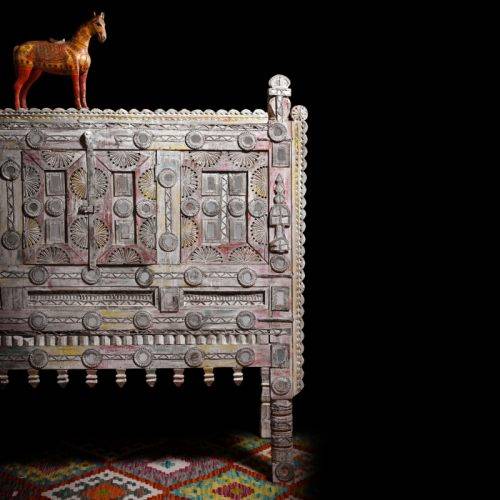 Brass & Iron Indian Pithara Dowry Chest On Wheels - 19th Century Brass & Iron Indian Pithara Dowry Chest On Wheels - 19th Century