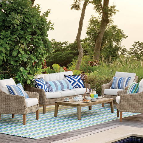New Outdoor Rugs, Pillows, Plants and Lighting Column
