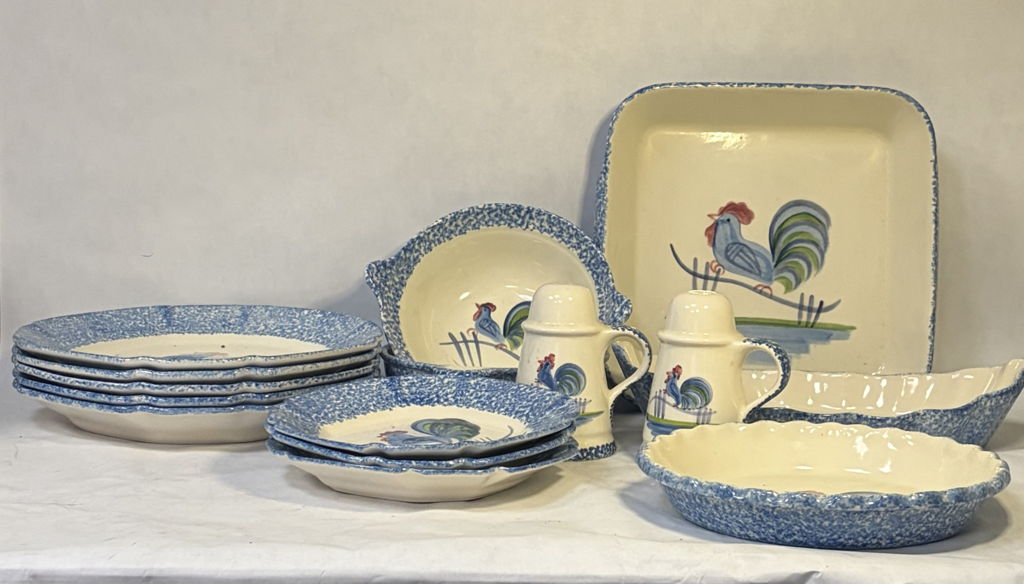 N.S. Gustin Collection of China with Blue Rooster - Plates, Casserole ...