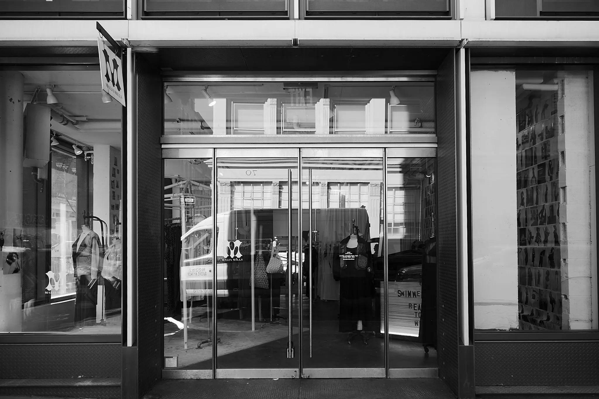 Exterior of the Malia Mills swimwear boutique on Madison Avenue in New York City