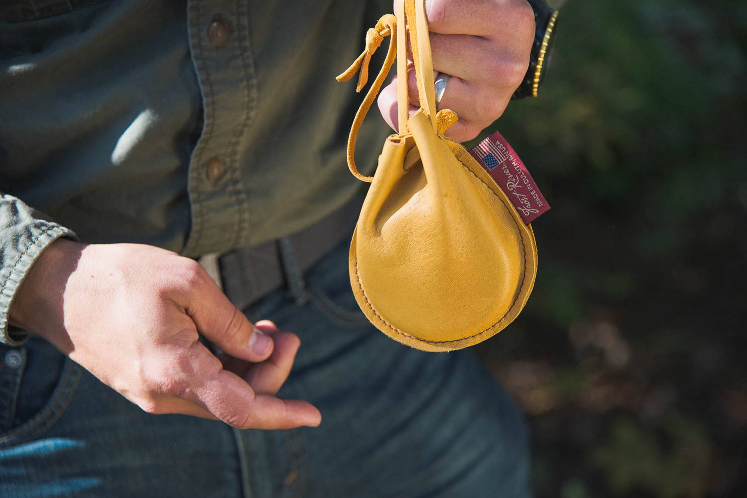 Small Leather Draw String Pouch