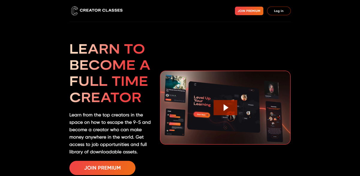 Screenshot of Creator Classes, from the videography websites collection.
