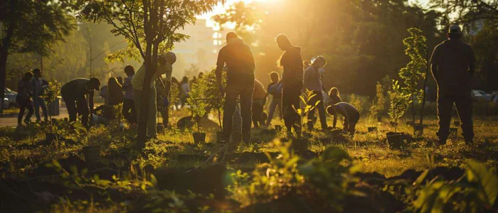 Allied health professionals engaging in a tree-planting community project