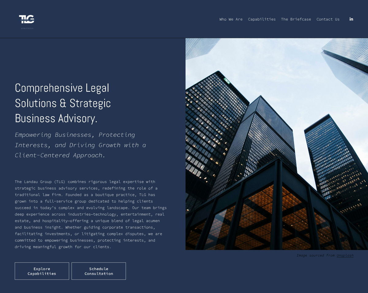 Screenshot of The Landau Group, from the law firm websites collection.