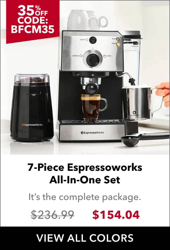 Use code BFCM35 to save 35% on 7-Piece EspressoWorks Coffee Machines