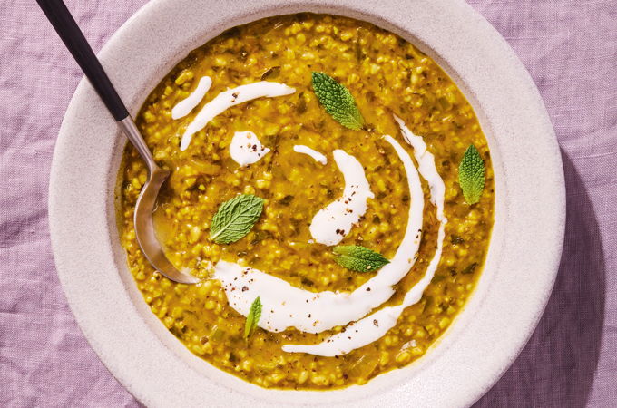 Fresh Herb and Oat Soup
