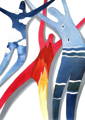 three abstract dancing bodies representing water, sky, and fire